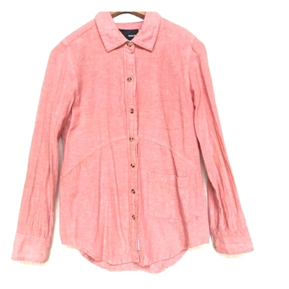 HURLEY Button down red top size small button detail on back long sleeve